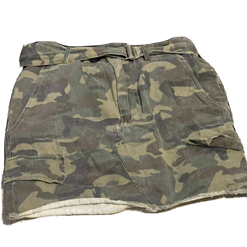 denim camo hemmed cargo utility fitted mini skirt